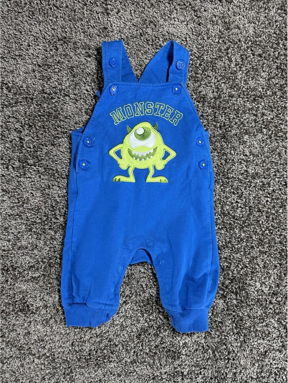 Disney Baby Monsters Inc University Blue Overalls Mike Wazowski Size 3-6 Months